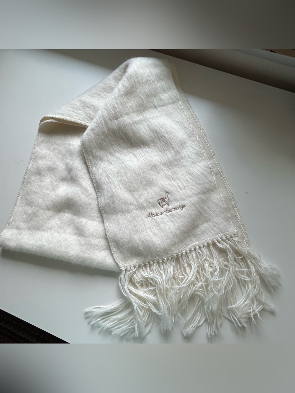 Alpaca Camargo Scarf Cream Ivory 9X69 Rectangle Fringe Soft Cozy Winter Gift - Picture 2 of 7